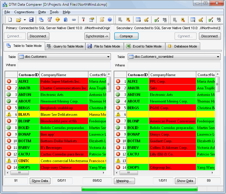 Screenshot of DTM Data Comparer