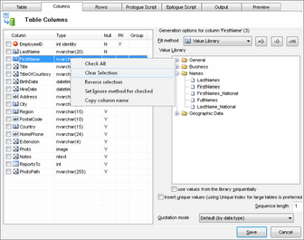 DTM Data Generator: SQL Server data generation rule editor