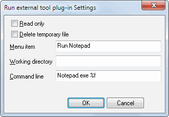 DTM SQL editor: run external tool plugin settings