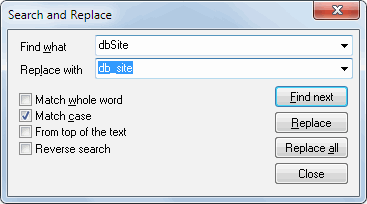 DTM SQL editor: search and replace for SQL script window