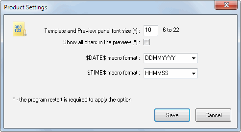 DTM File Factory: settings window