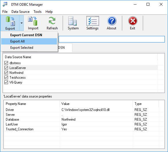 DTM ODBC Manager 1.04.06 screenshot